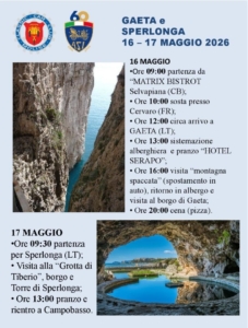 16 e 17 maggio 2026 - Visita di Gaeta e Sperlonga
